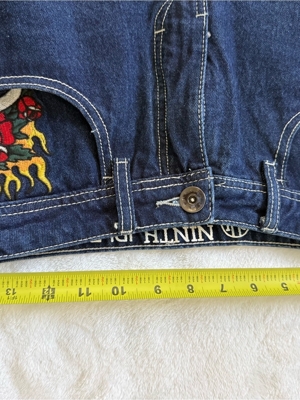 Ninth Idle Hall Y2K Wide Leg Jeans Embroidered Flame Rose Dark Wash Sz 6 - Picture 14 of 15